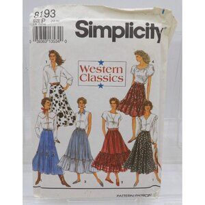 Vintage Simplicity 8193 Western Skirts Sewing Pattern Sz 12-16 Uncut ©1996